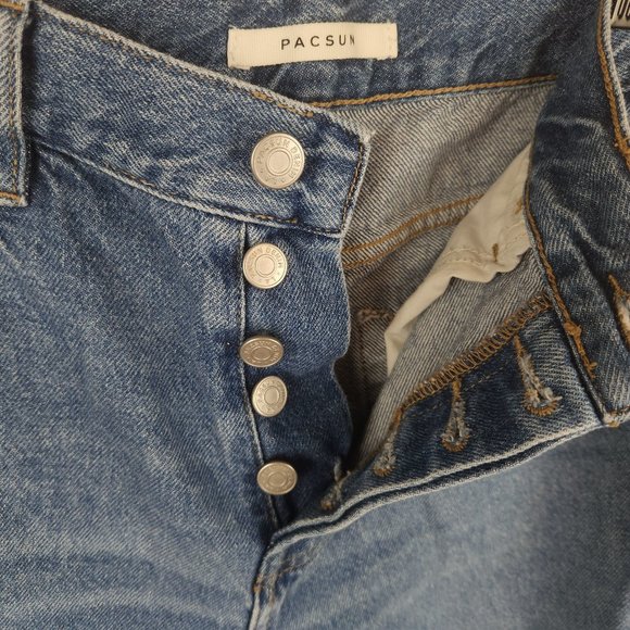 Pacsun High Rise Button Fly Raw Hem Straight Leg Jeans sz 25 - Picture 3 of 6